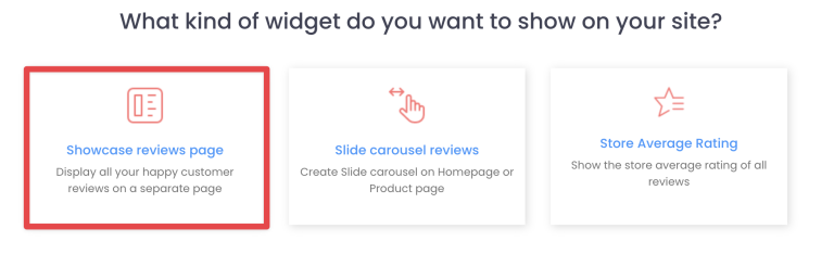 The Create reviews page popup with the Showcase reviews page option