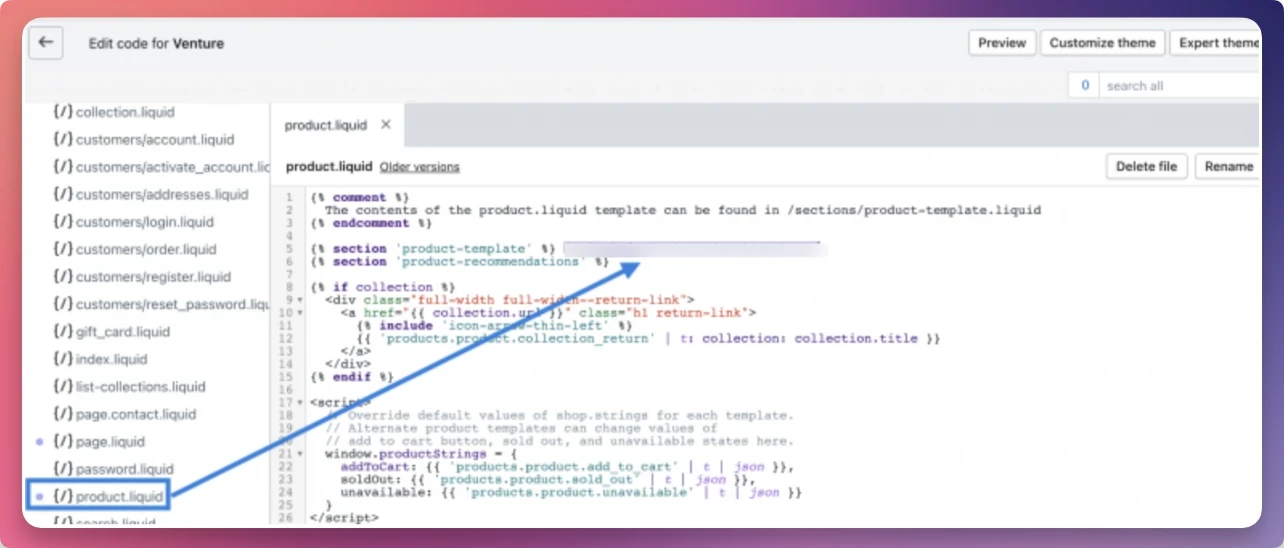 Screenshot from How to Manually Add Editorify Code to Your Shopify Theme