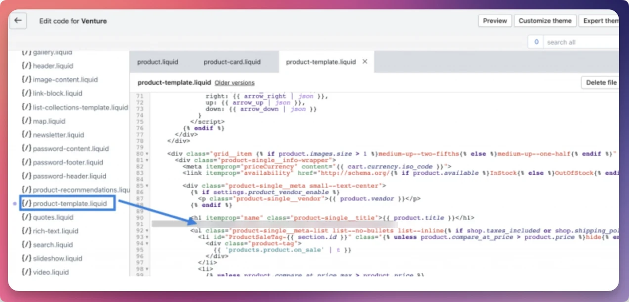 Screenshot from How to Manually Add Editorify Code to Your Shopify Theme