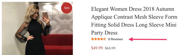 A product page with the star rating shown under the product title