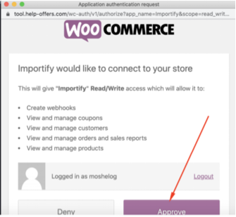 Approving the connection between Editorify and a WordPress website