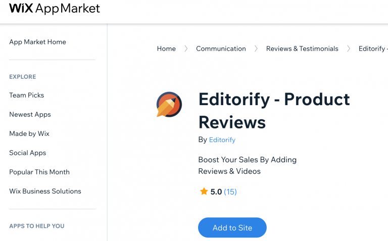 Screenshot from How to install Editorify on your Wix store?