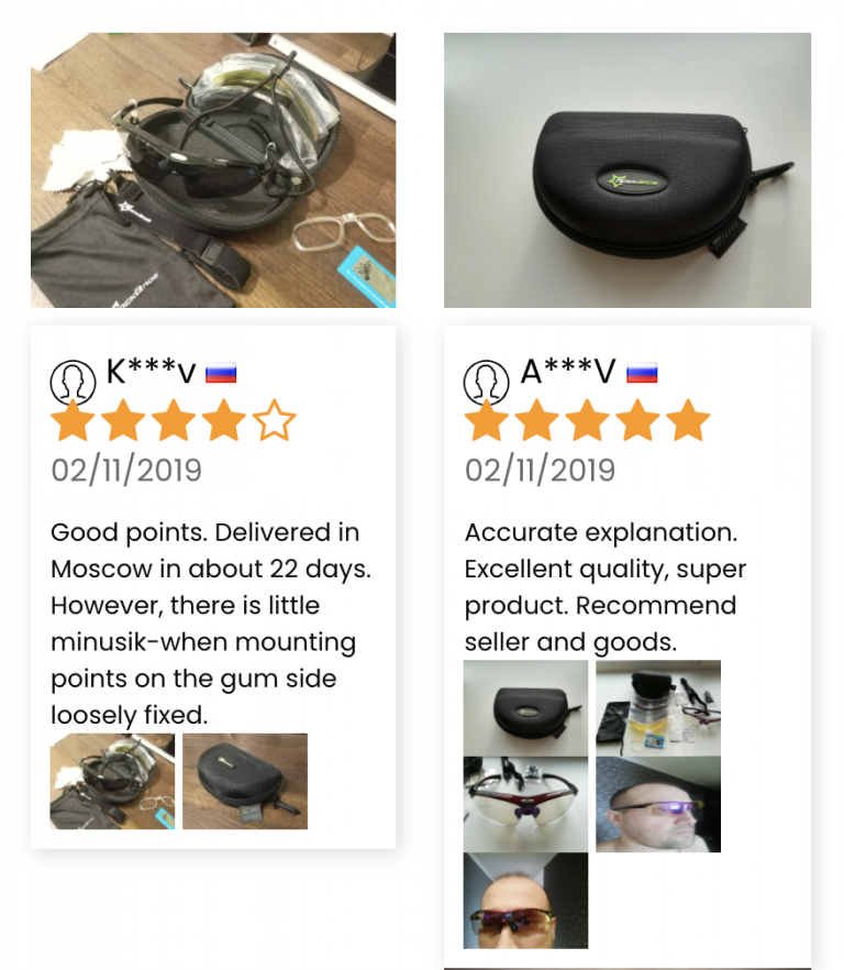 Example of product reviews shown in grid view