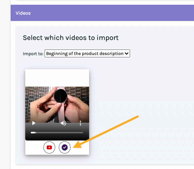 Selecting a supplier video to import in the Editorify extension
