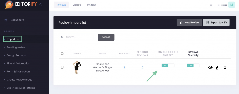 Screenshot from How to enable google review snippet scheme for SEO using Editorify?