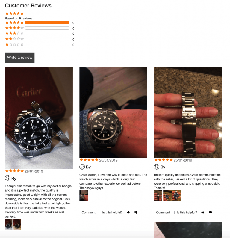 Editorify reviews shown in grid view on a product page