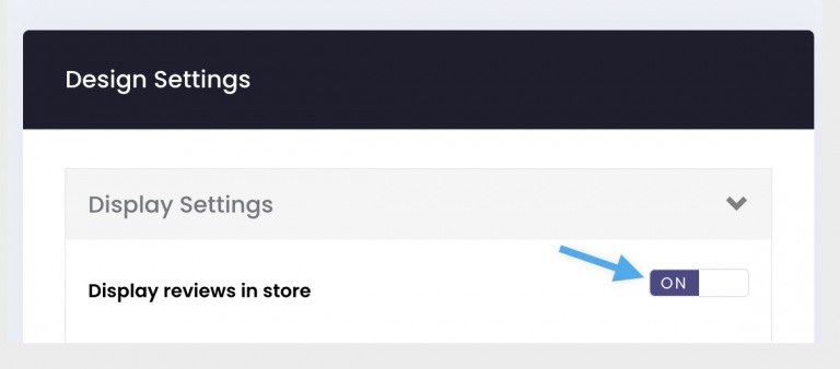 Display reviews in store switch in the Display Settings section