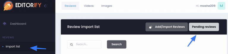 The Pending reviews option in the Import list