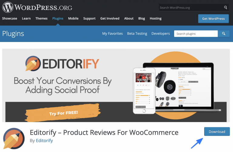 The Editorify plugin page in the WordPress plugin directory