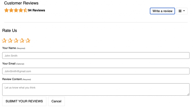 The Write a review button below the reviews on a product page